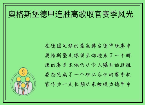 奥格斯堡德甲连胜高歌收官赛季风光