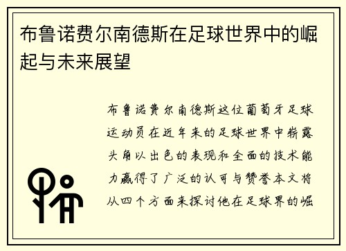 布鲁诺费尔南德斯在足球世界中的崛起与未来展望